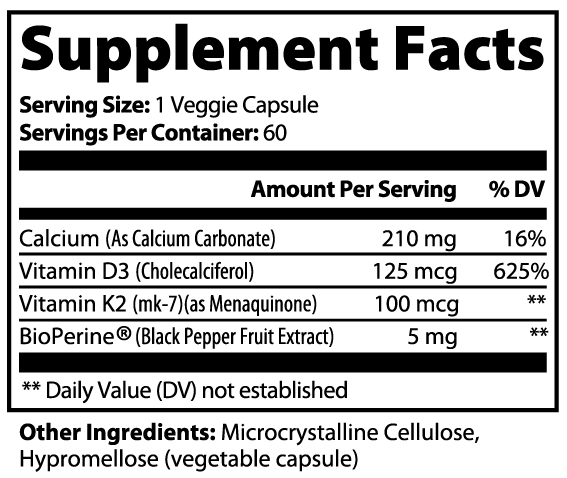 Veetify Vitamin D3 (5000 IU) and K2 (100 mcg) with Calcium