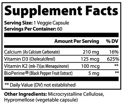 Veetify Vitamin D3 (5000 IU) and K2 (100 mcg) with Calcium